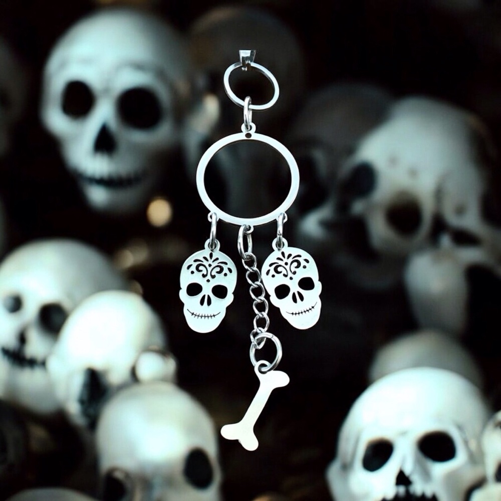🆕 Sugar Skulls and Bones Pendant Necklace Stainless Steel